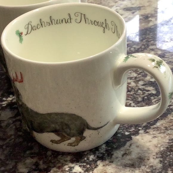 Royal Worcester Dachshund Through The  Snow Mugs-Set of 2 - Picture 4 of 9